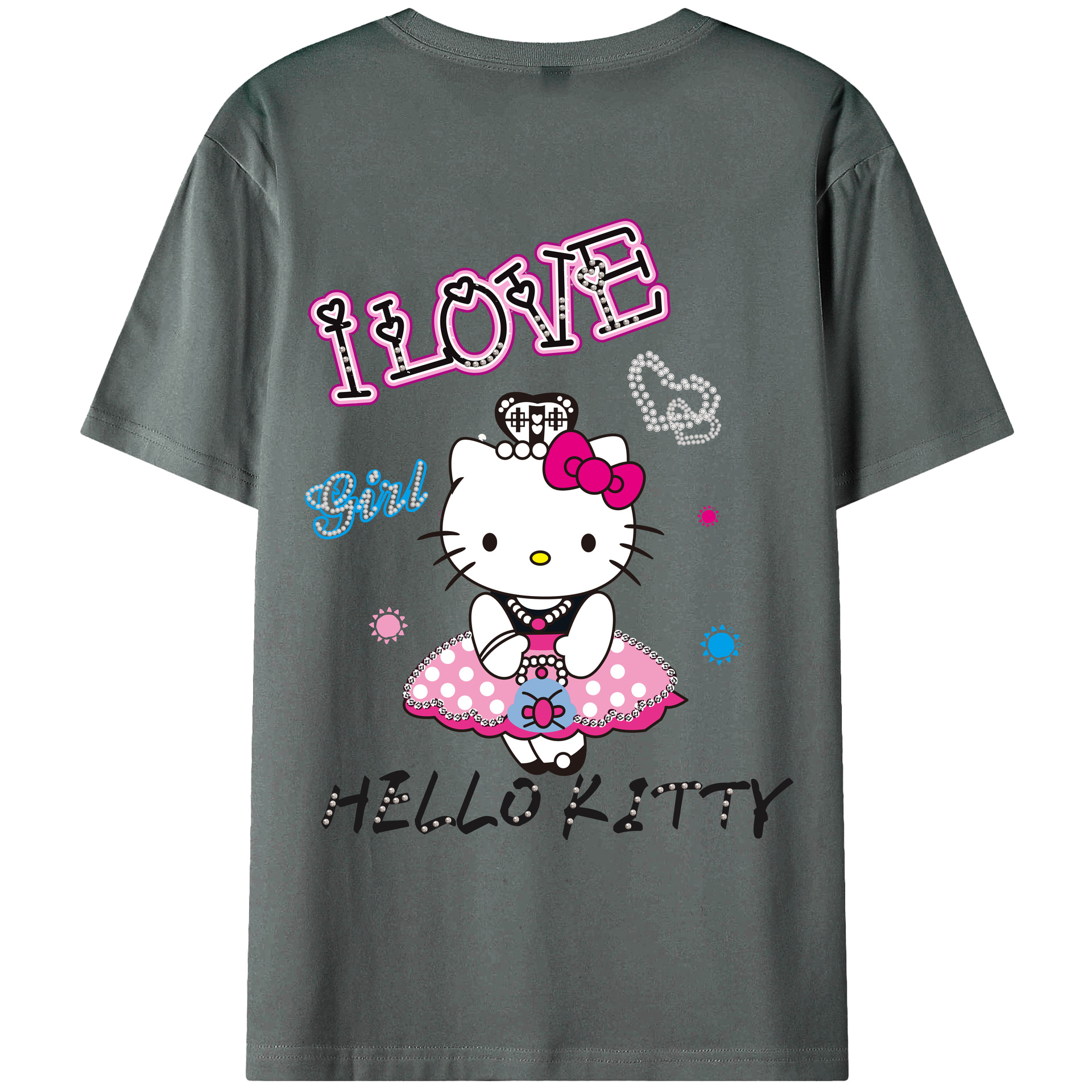 （画像用） Hello Kitty ハローキティ 綿100％ メンズ半袖Tシャツ（バックプリント） 通気性